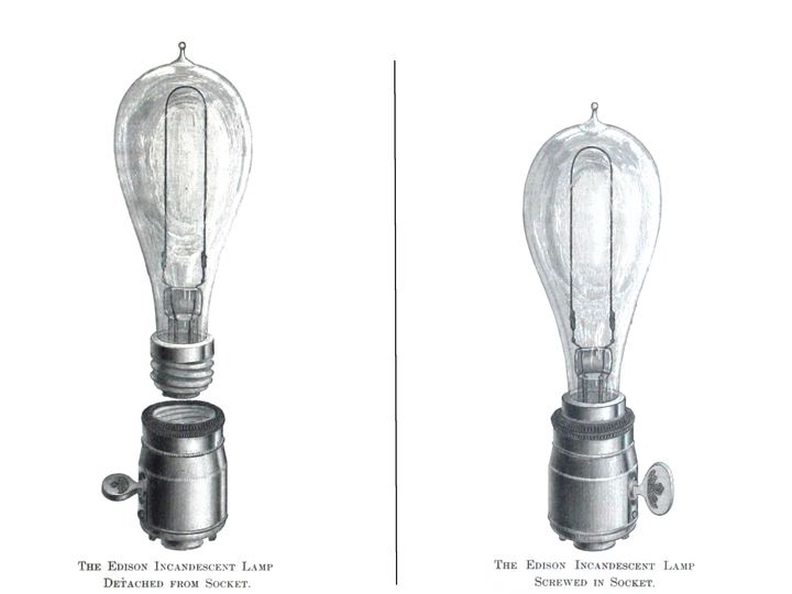 An early Edison incandescent lamp and socket
